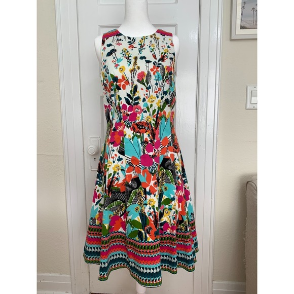 Maggy London Multicolor Floral Sleeveless A Line Fit Flare Dress Size 12 $175 - Picture 2 of 16